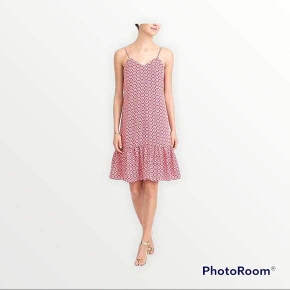 J CREW Red Printed Ruffle Hem Midi Dress, Size 14 - Picture 2 of 10